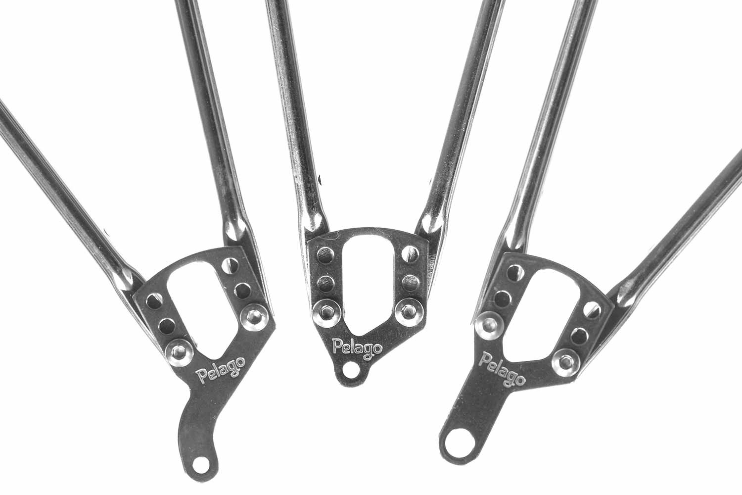 pelago-commuter-front-rack-stays Three different adapters for Pelago bicycle front rack.