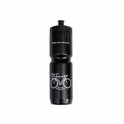 Pelago black water bottle capacity 900ml with riding fast & slow logo